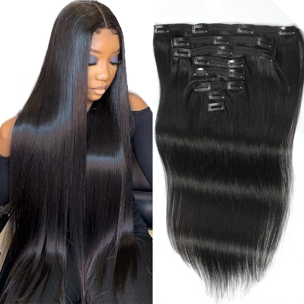 وصلات شعر مستقيمة بمشابك، شعر  - مراجعة Seamless Clip In Hair Extensions Human Hair وسعره