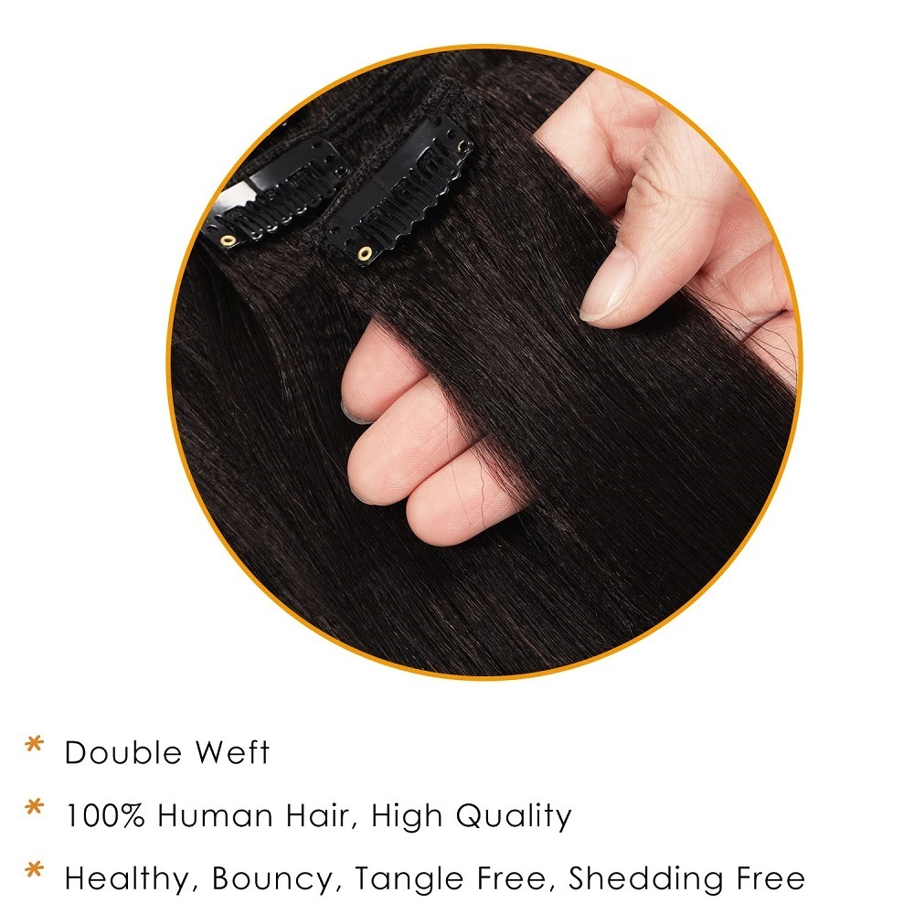 وصلات شعر طبيعية سوداء للنساء، - مراجعة Seamless Clip In Hair Extensions Human Hair وسعره